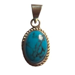 Vintage Mexico Sterling Silver 925 Turquoise Oval Pendant